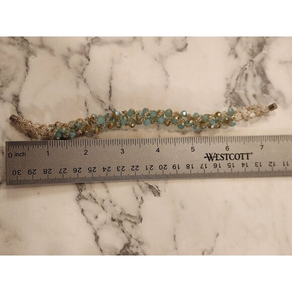 Beaded Crystal & Aquamarine Bracelet With Magnetic Clasp - Picture 3 of 4